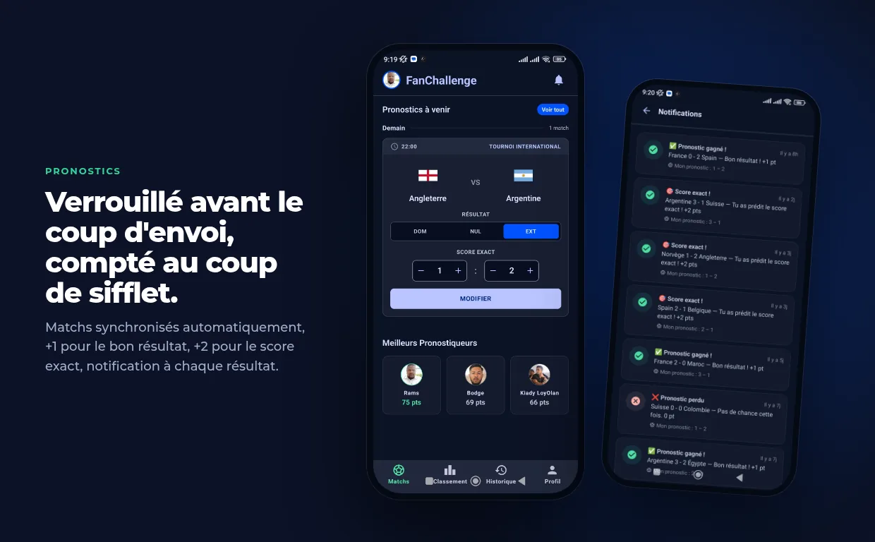 FanChallenge — main screen