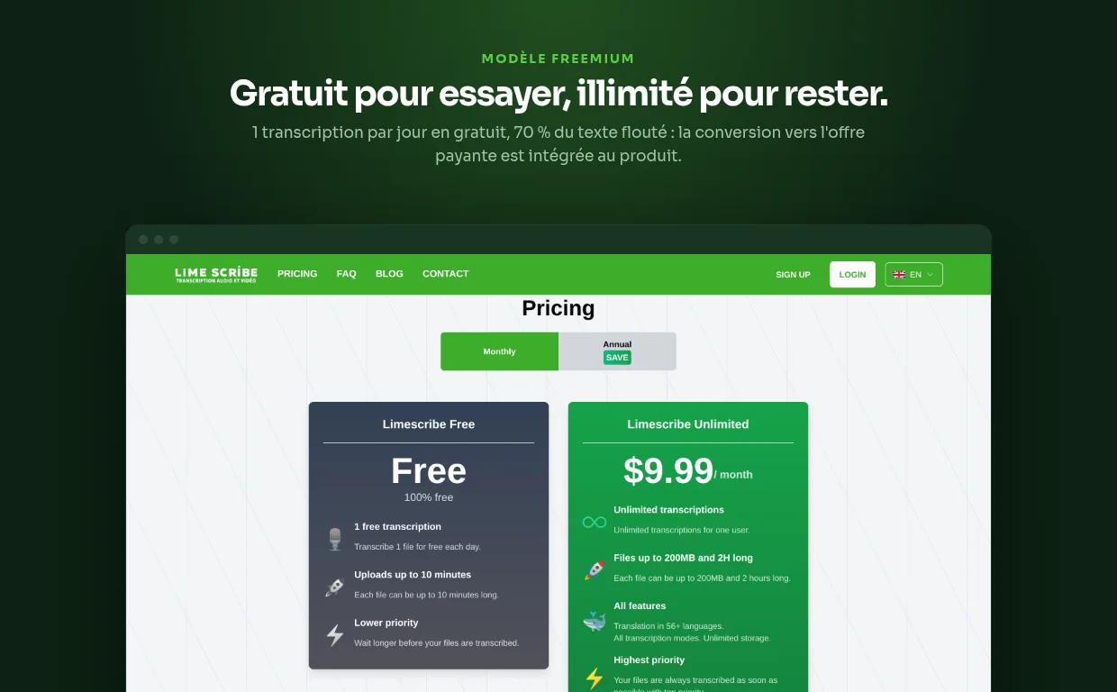 Limescribe — main screen